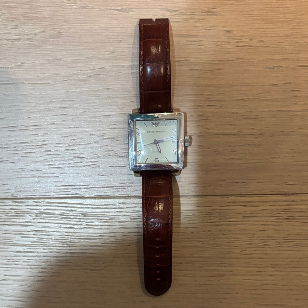 Emporio Armani Brown Leather Strap Watch - Picture 1 of 3